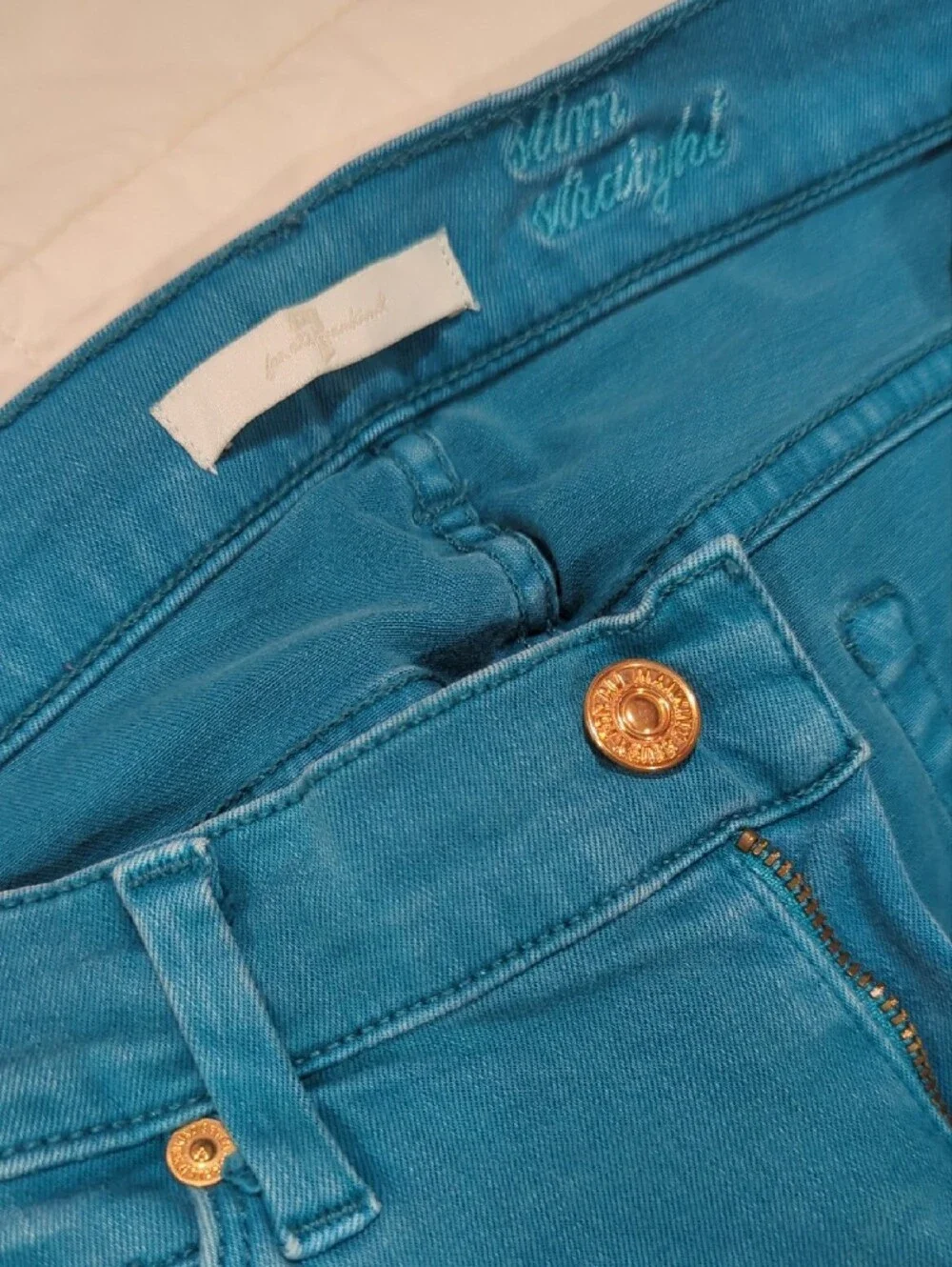 7 For All Mankind Teal Slim, Straight Jeans - Like New